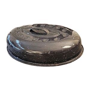 Vintage Black Enamelware Speckled‎ Pan  Lid 8x13 Inches - REPLACEMENT LID ONLY
